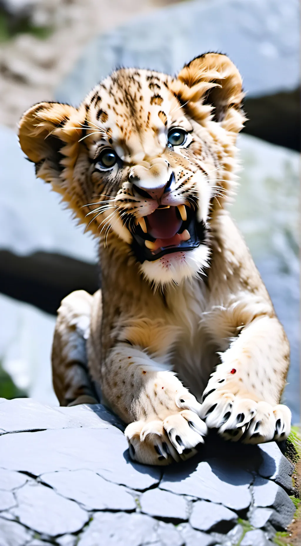 ai character: an lion cub dying background