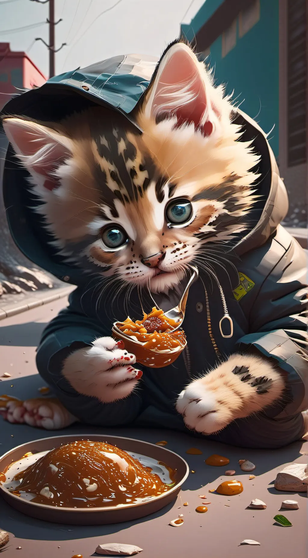 ai character: homeless kitten background