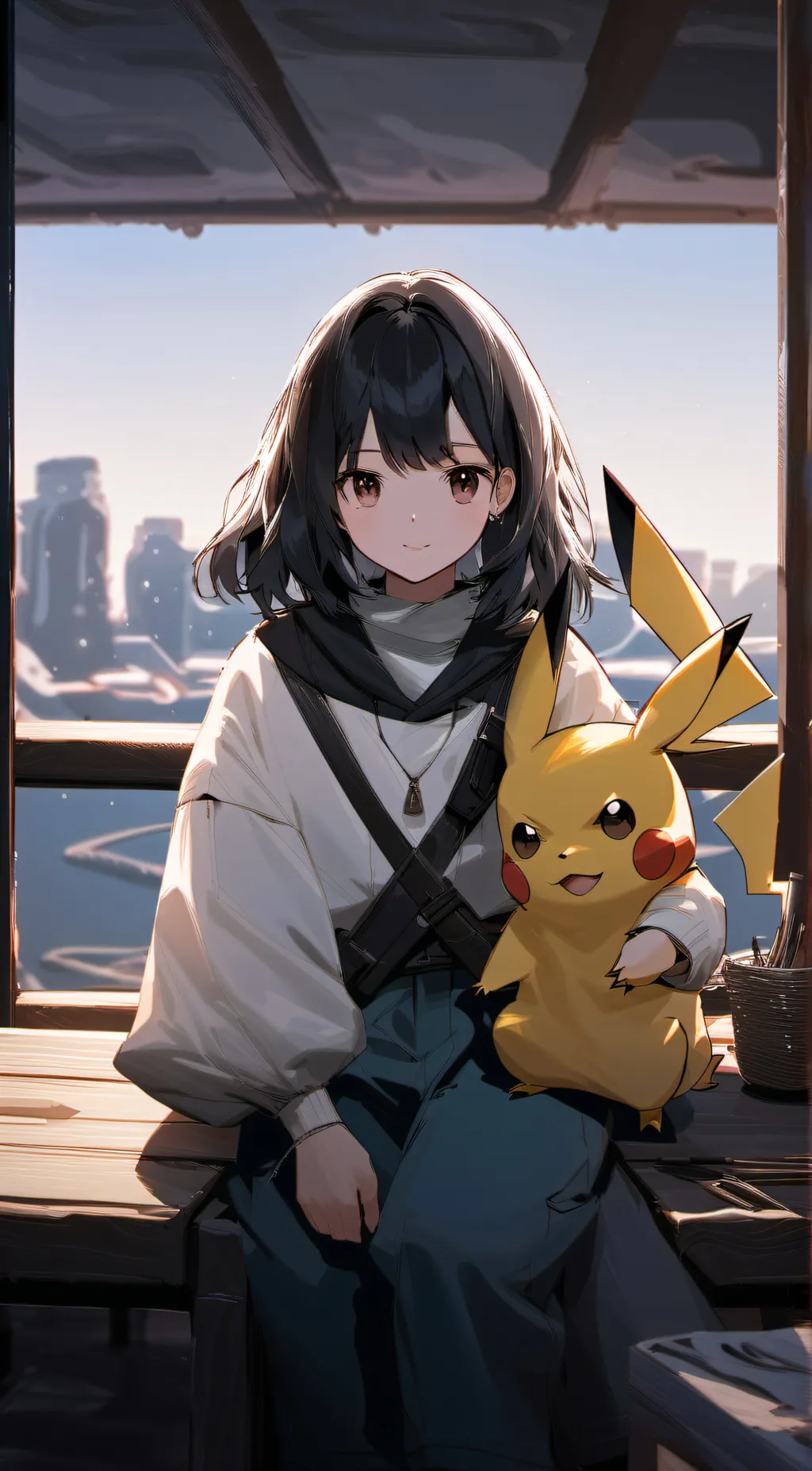 ai character: girl and pikachu background