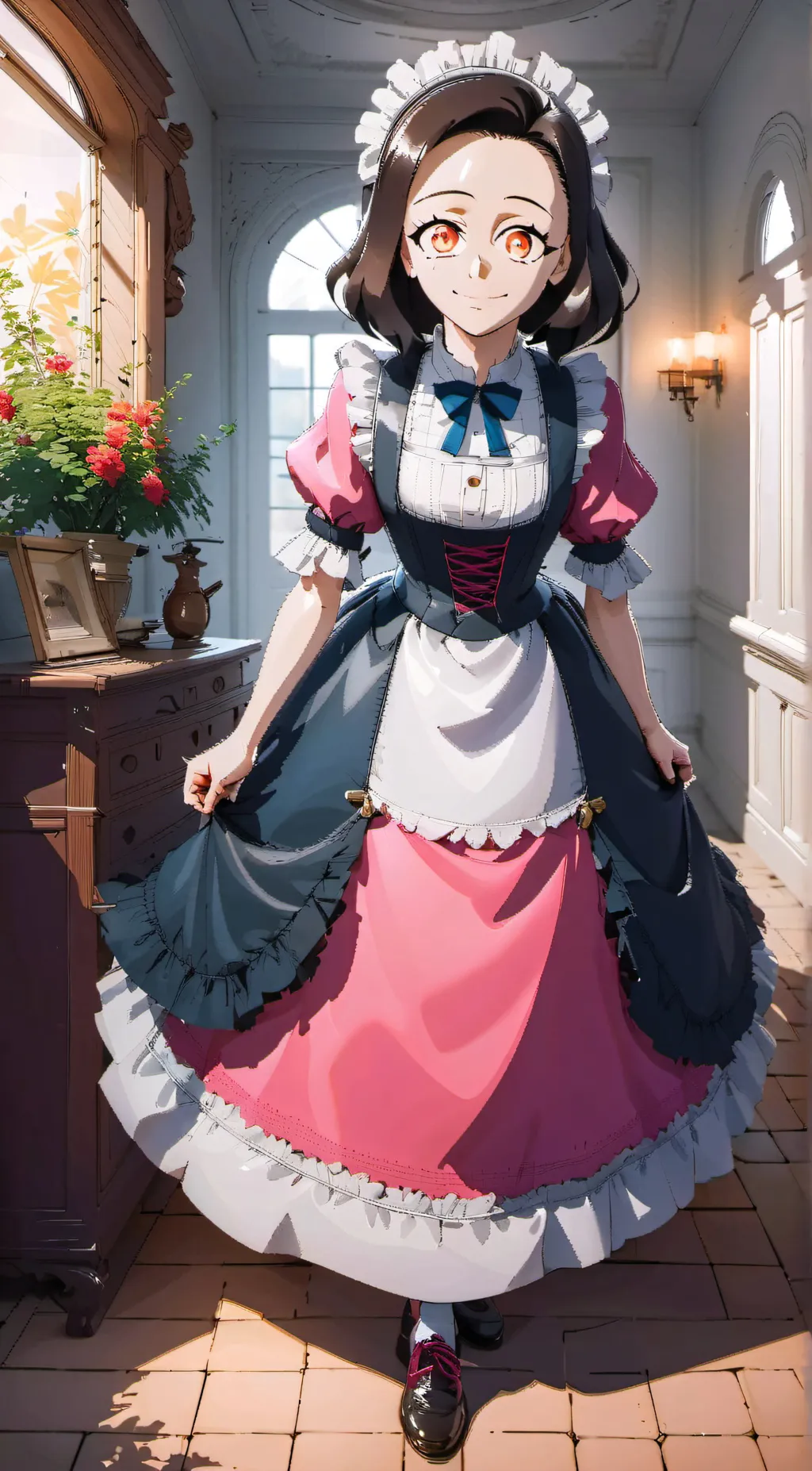 ai character: Nezuko maid dress  background