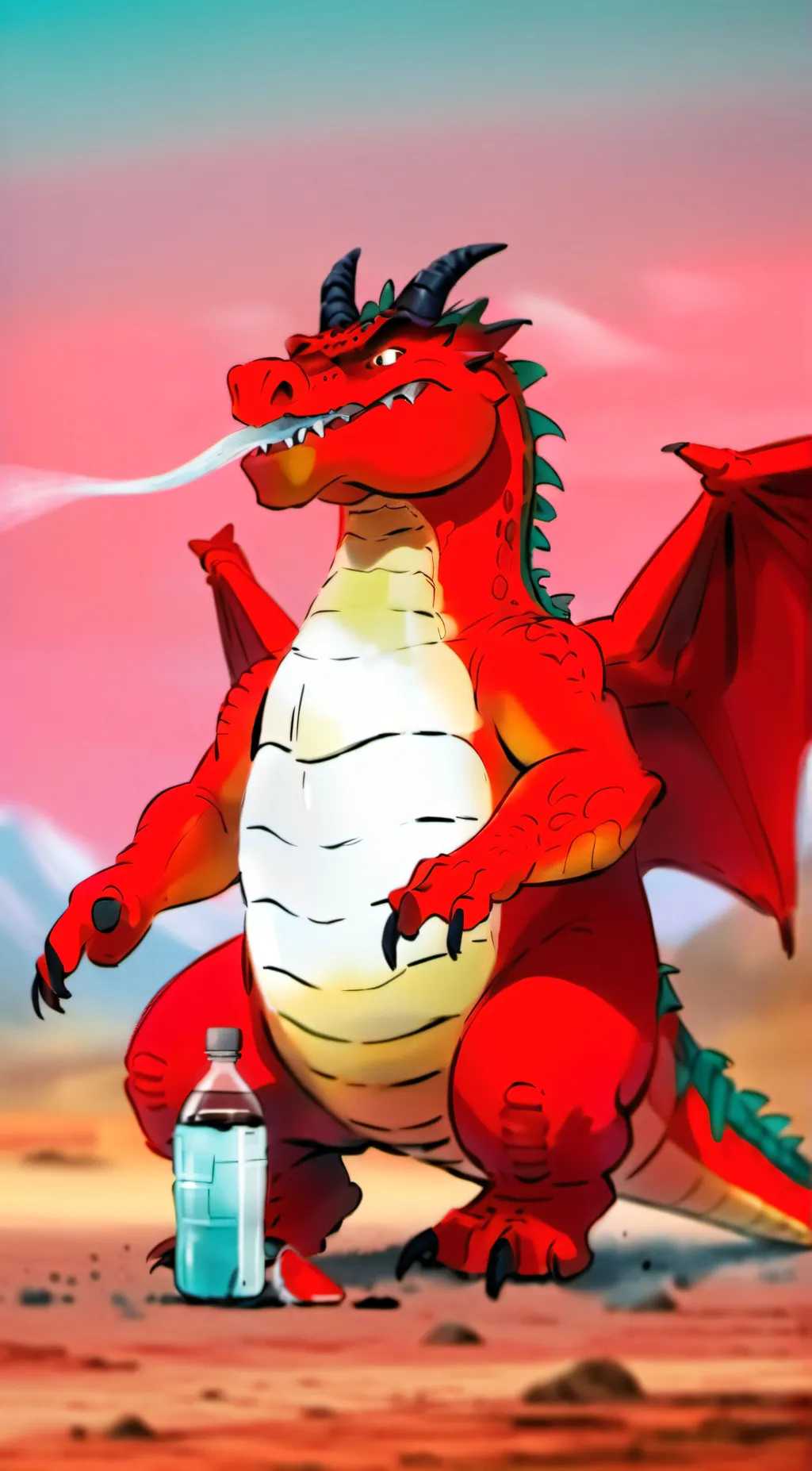 ai character: dragon drinks cola background