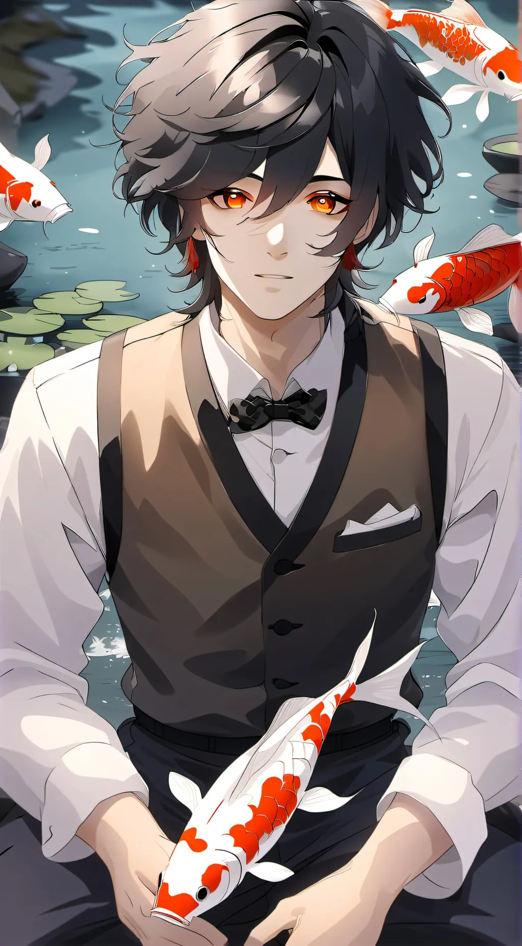 ai character: {Koi} background