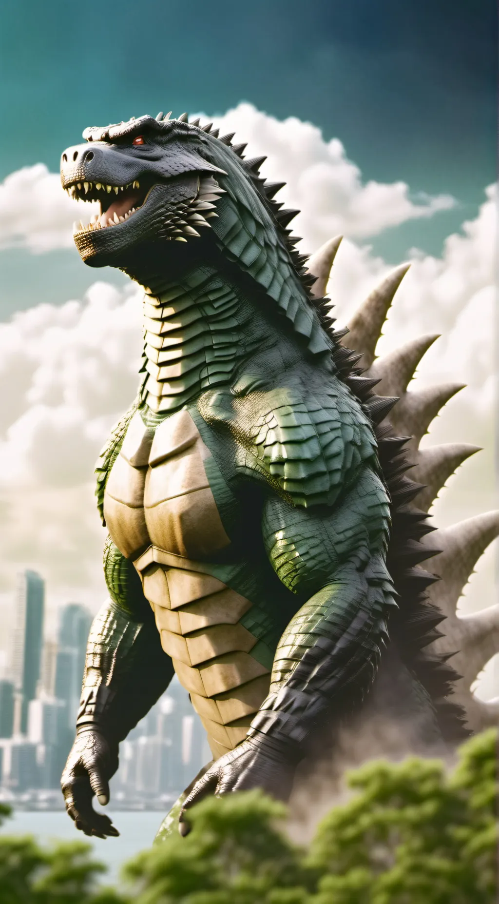 ai character: godzilla  background
