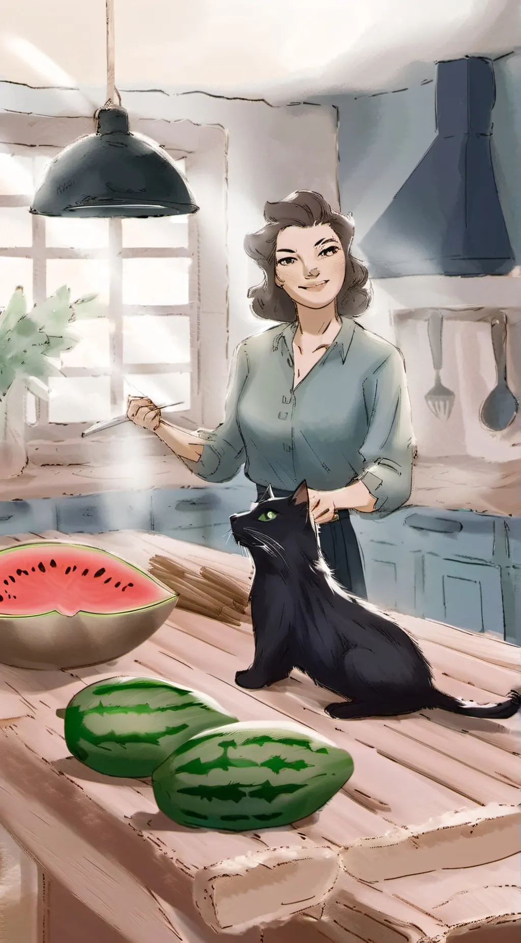 ai character: watermelon background