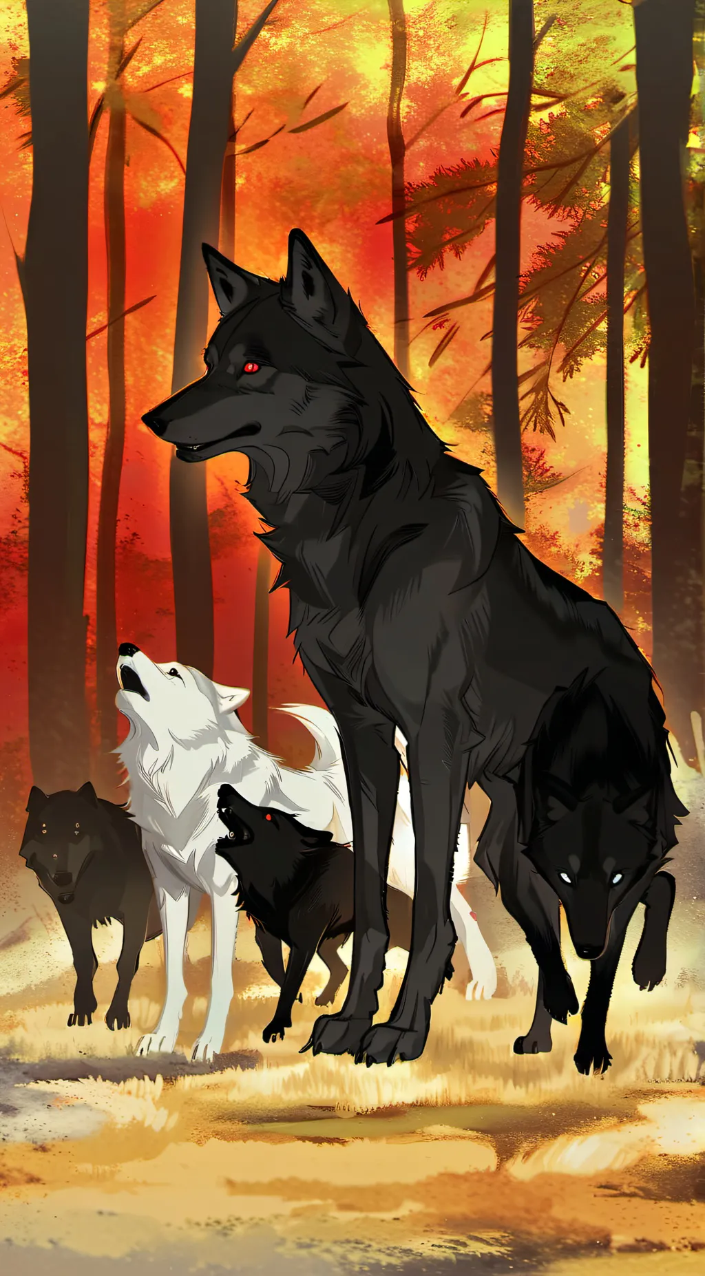 ai character: A wolf pack background