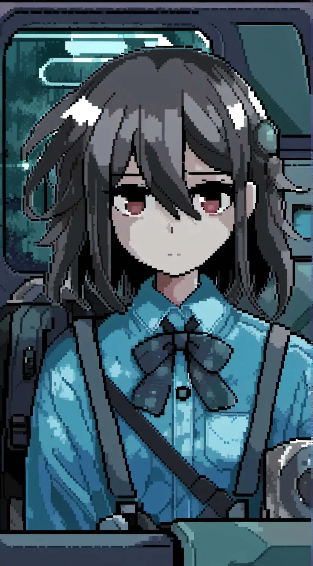 ai character: Alice PFD but pixe background