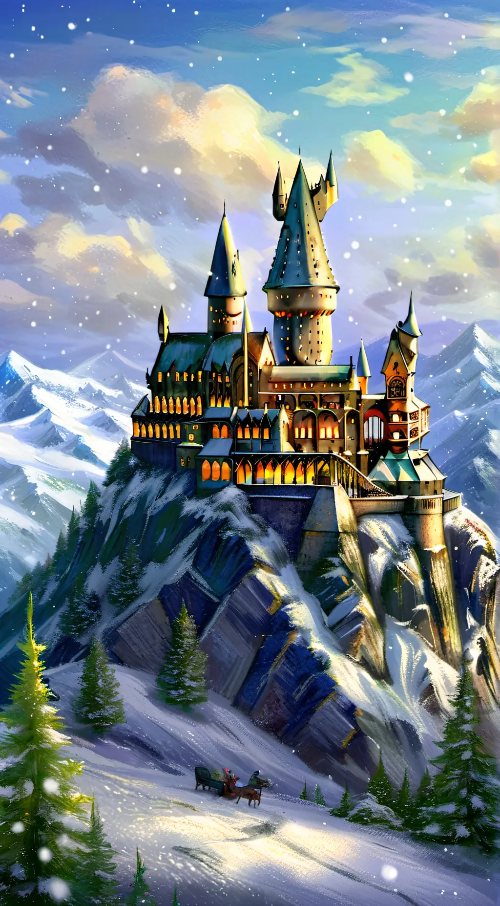 ai character: Hogwarts X-mas background