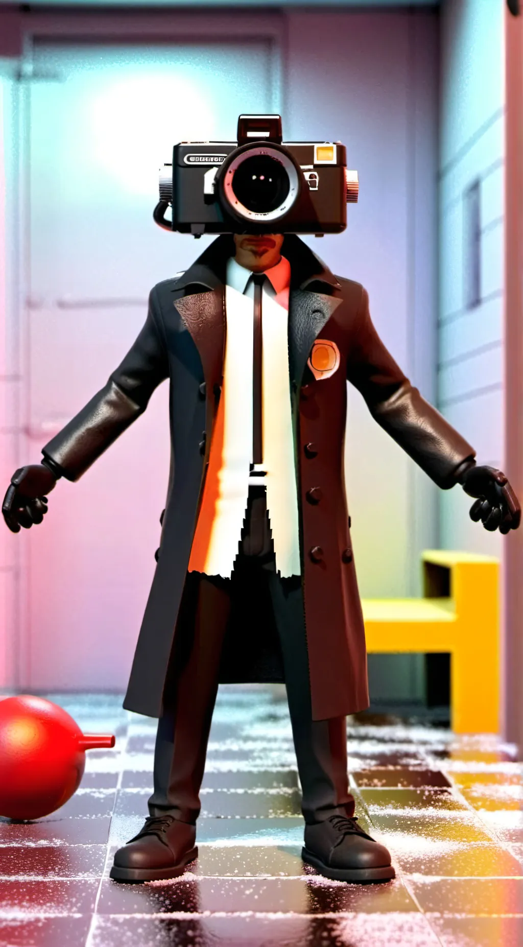 ai character: plunger cameraman  background