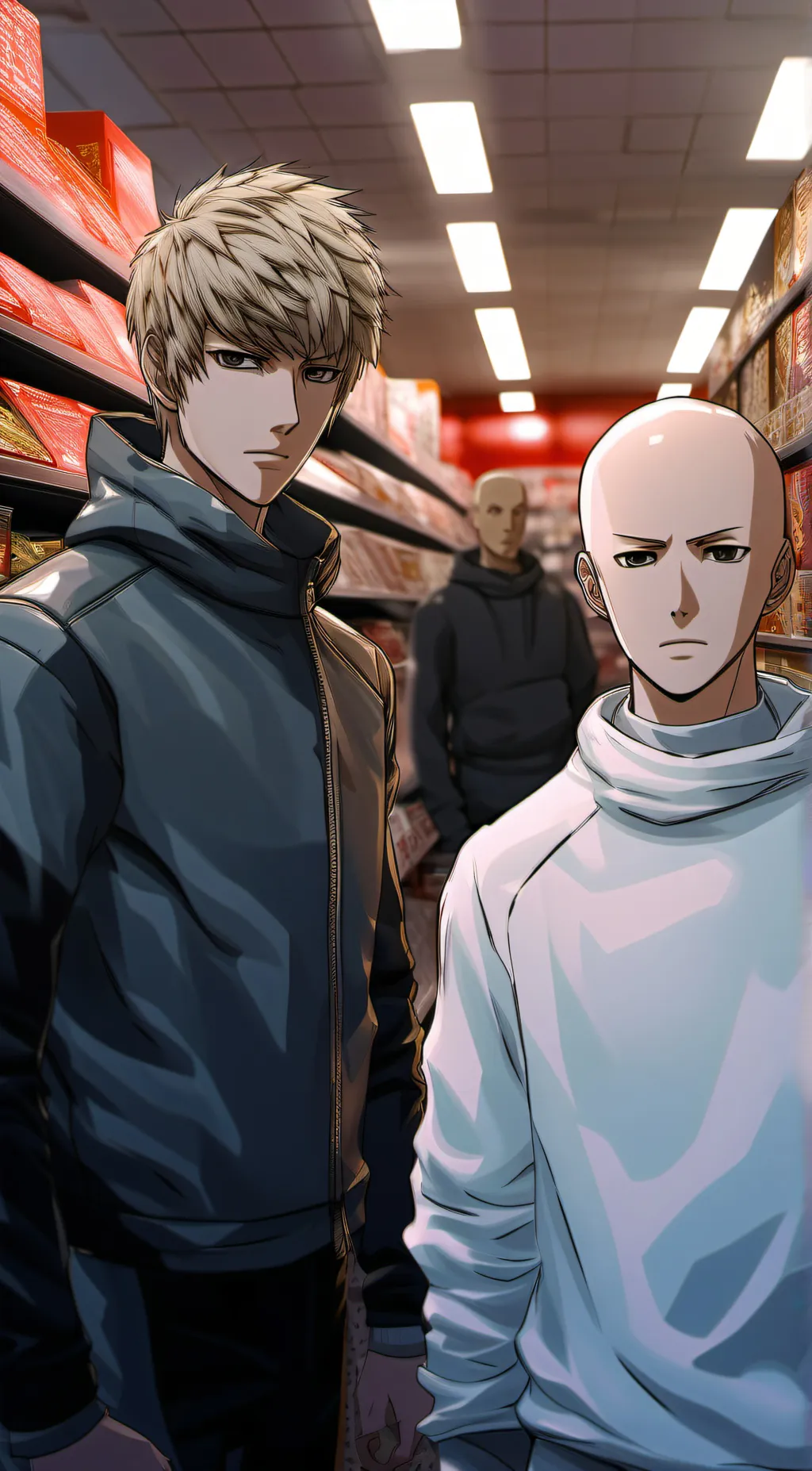 ai character: Genos and saitama background