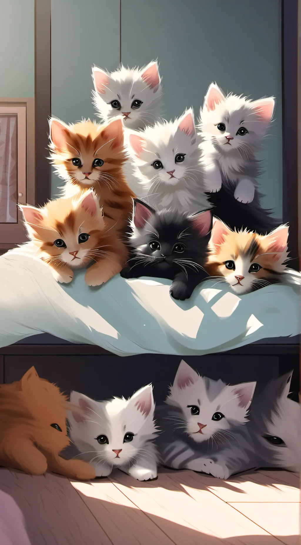 ai character: pile of kittens background