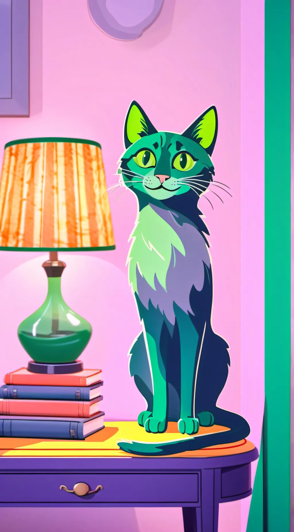 ai character: green cat background