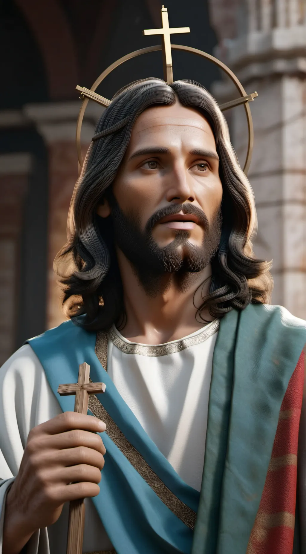 ai character: Jesus Christ. background