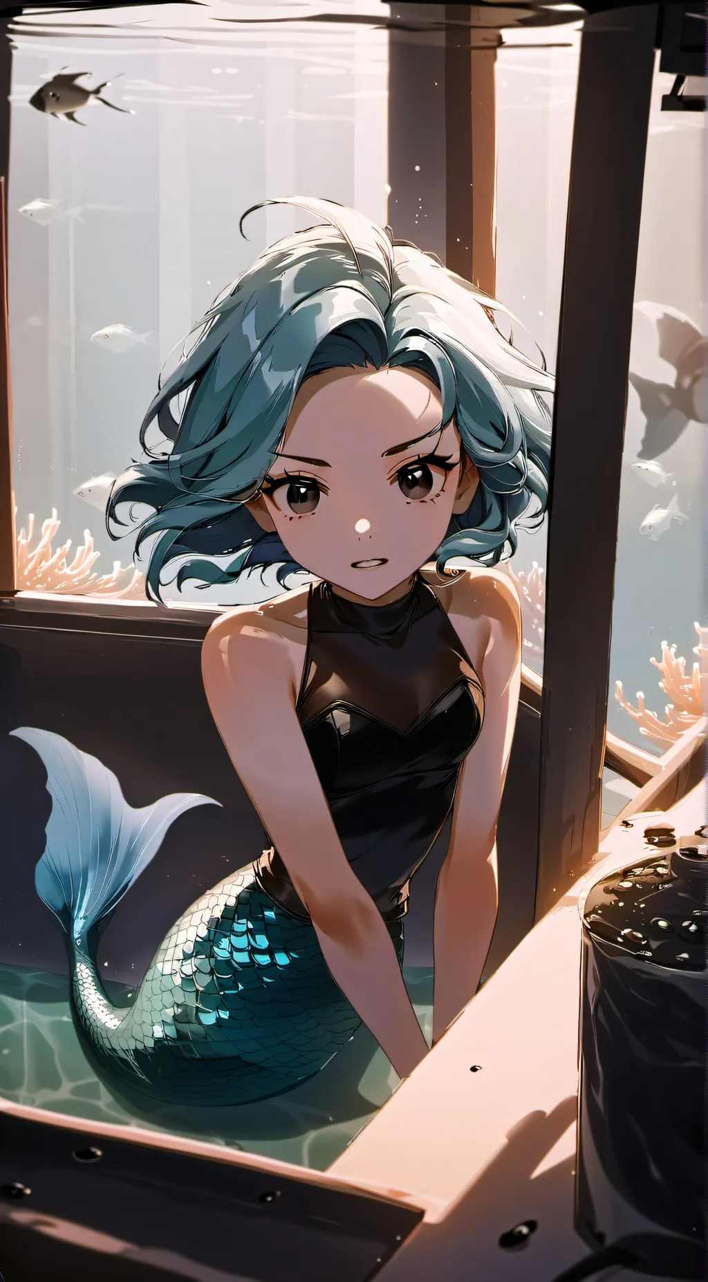 ai character: Trapped Mermaid background