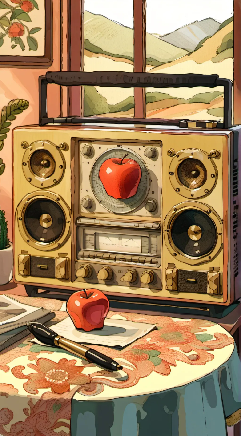 ai character: Radio apple background