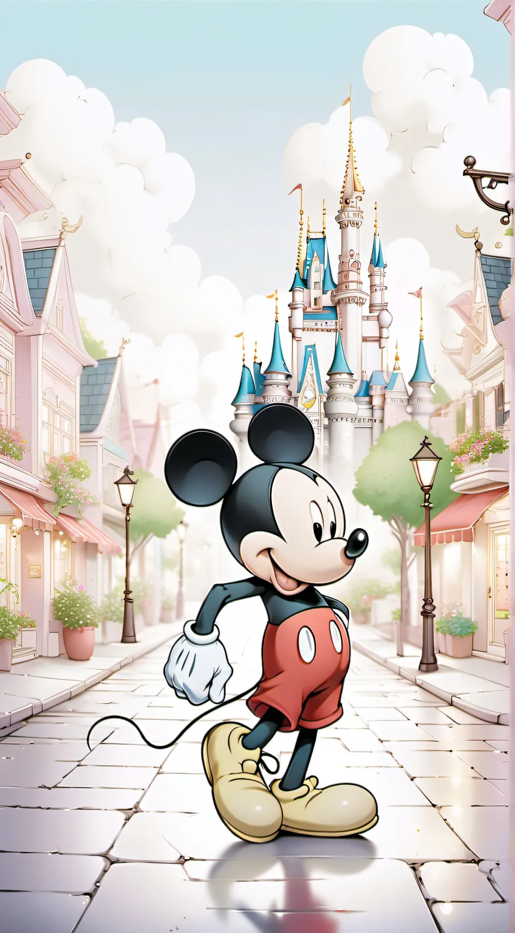 ai character: Mickey Mouse City  background
