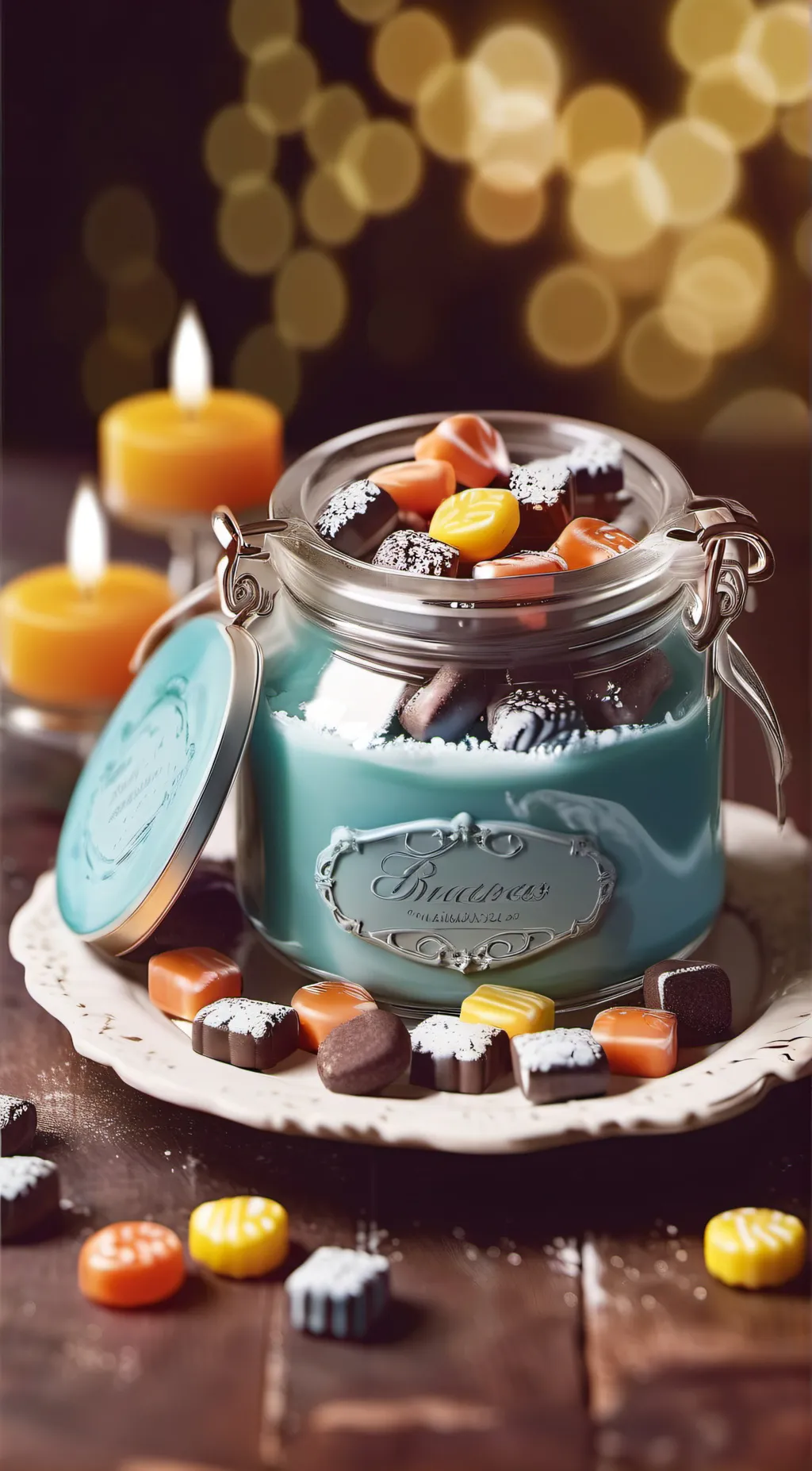 ai character: A jar of candies background