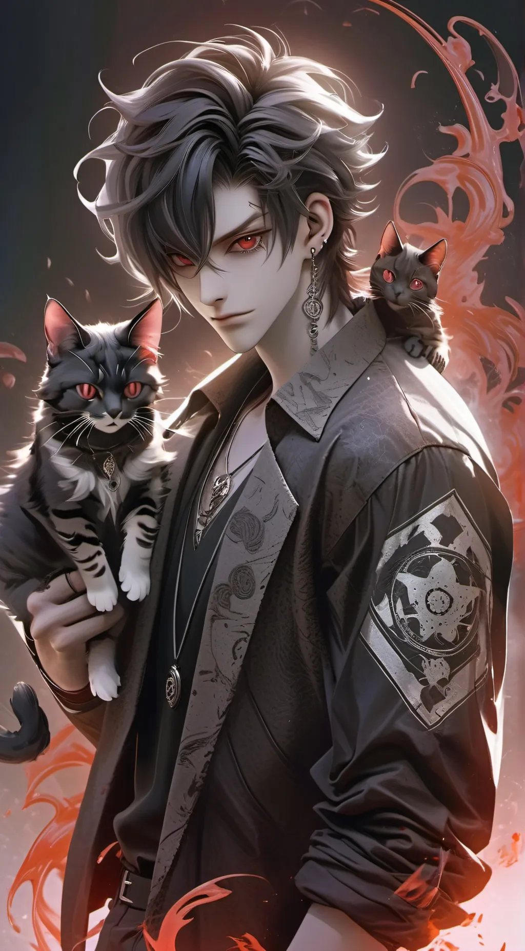 ai character: Fire background