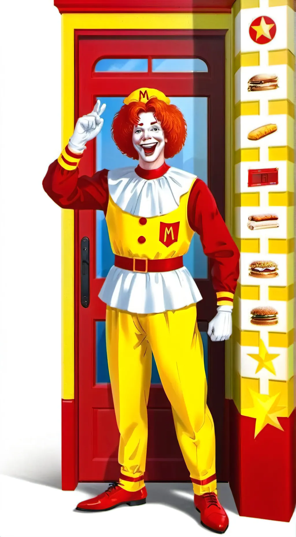 ai character: Ronald McDonald  background