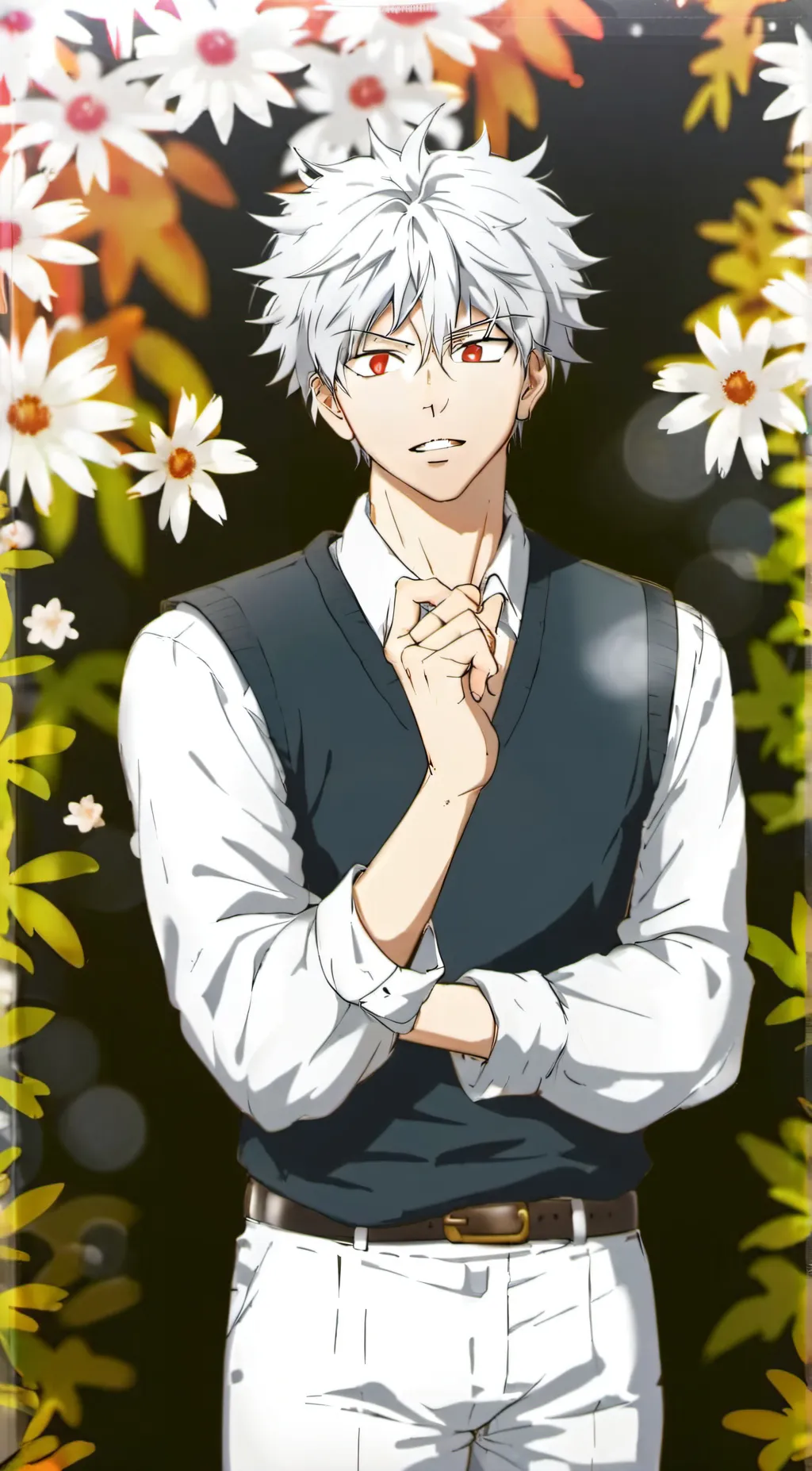 ai character: KNY fakes smiles background