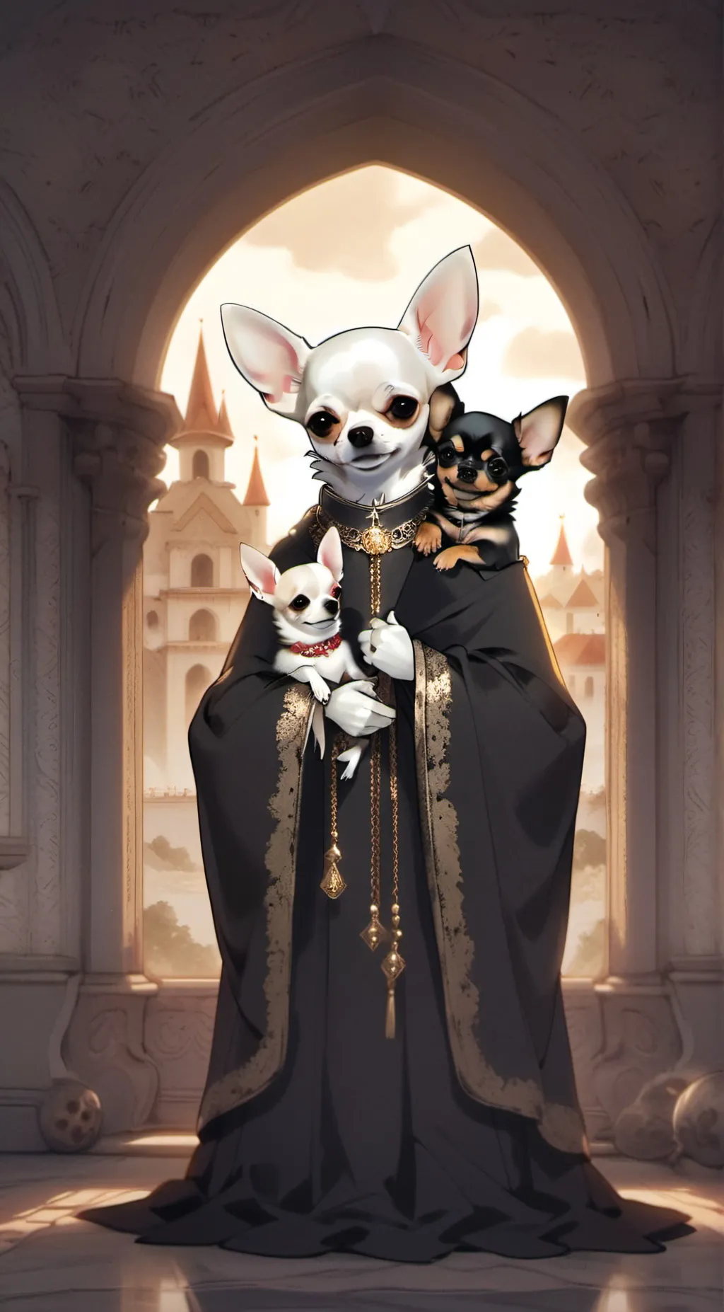 ai character: Mother chihuahua  background
