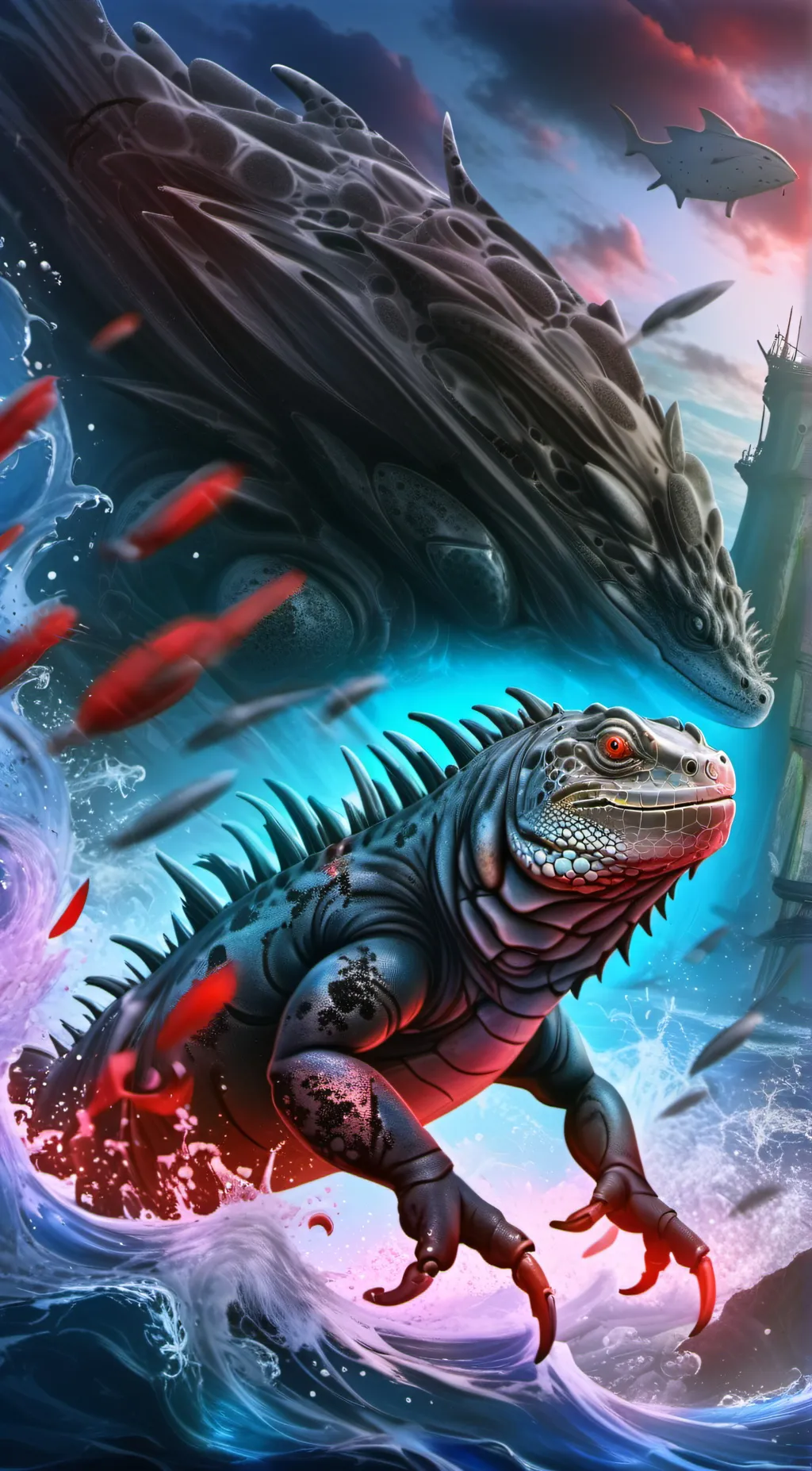 ai character: marine iguana  background