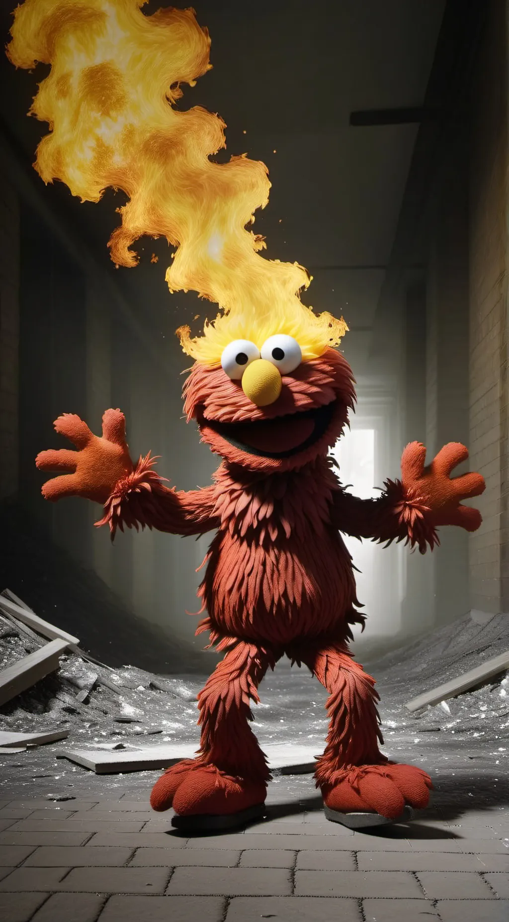 ai character: Burning Elmo background