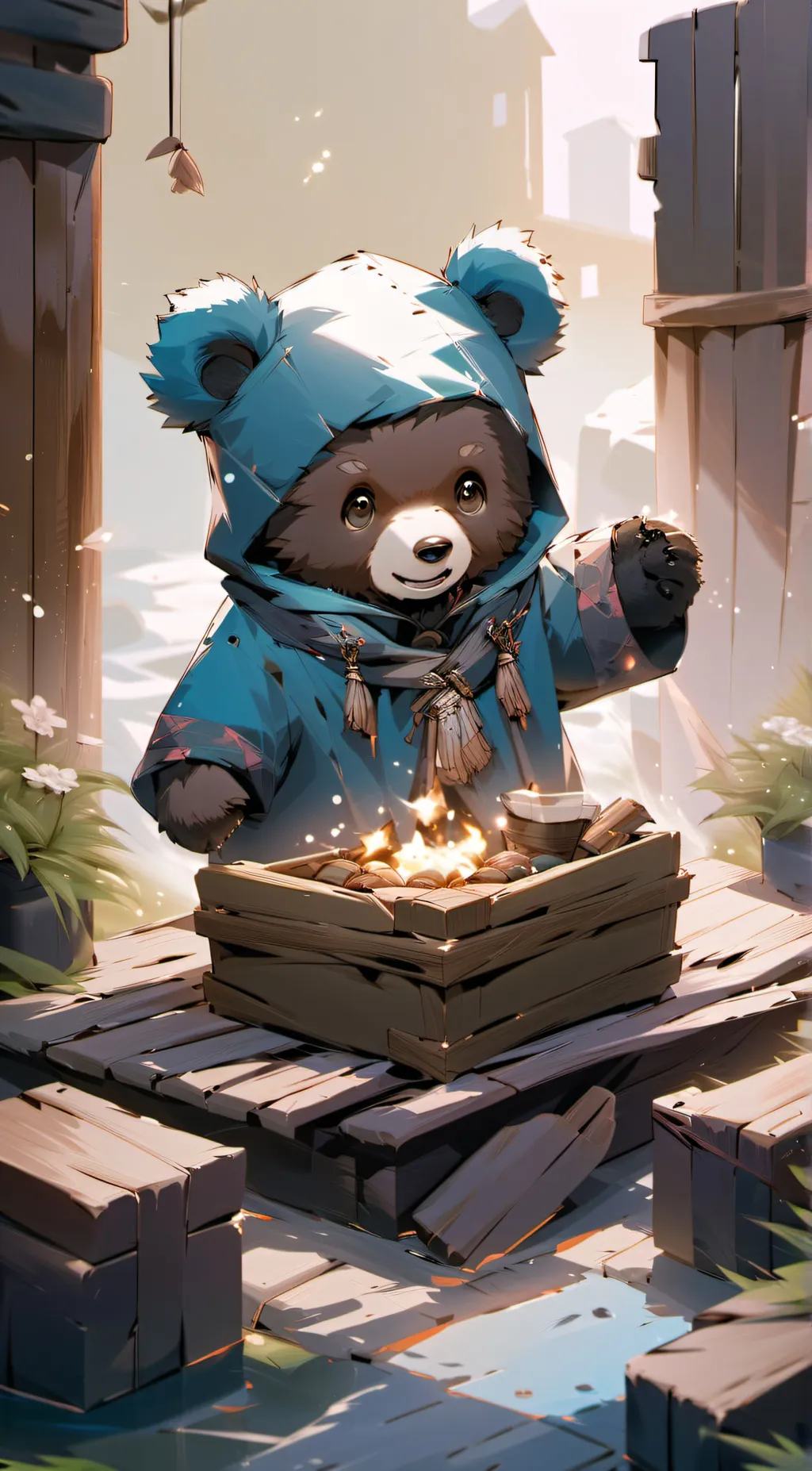 ai character: cute teddy bear  background