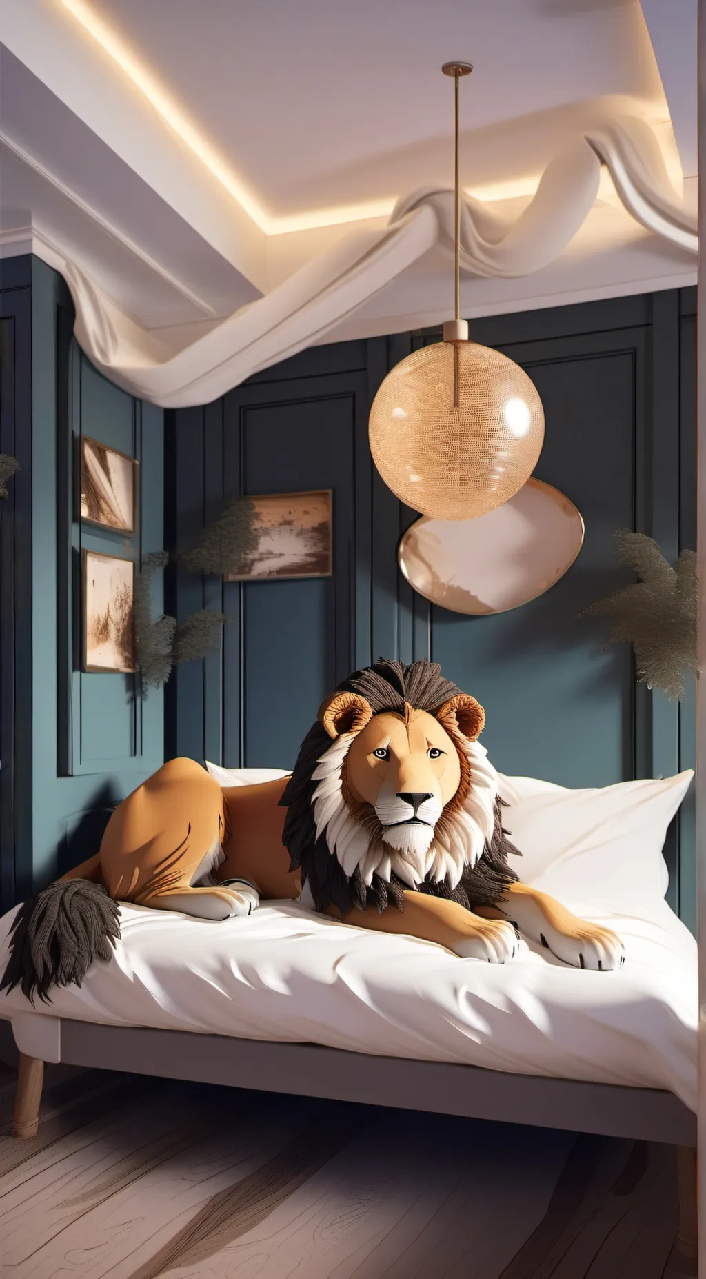 ai character: lion plush  background