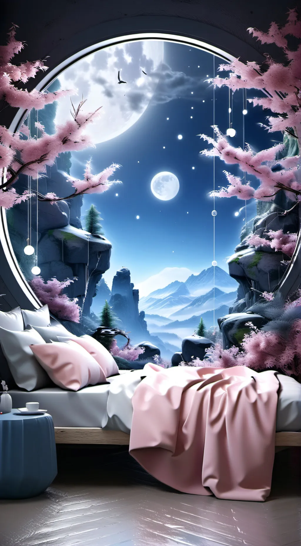 ai character: soft pink blanket background