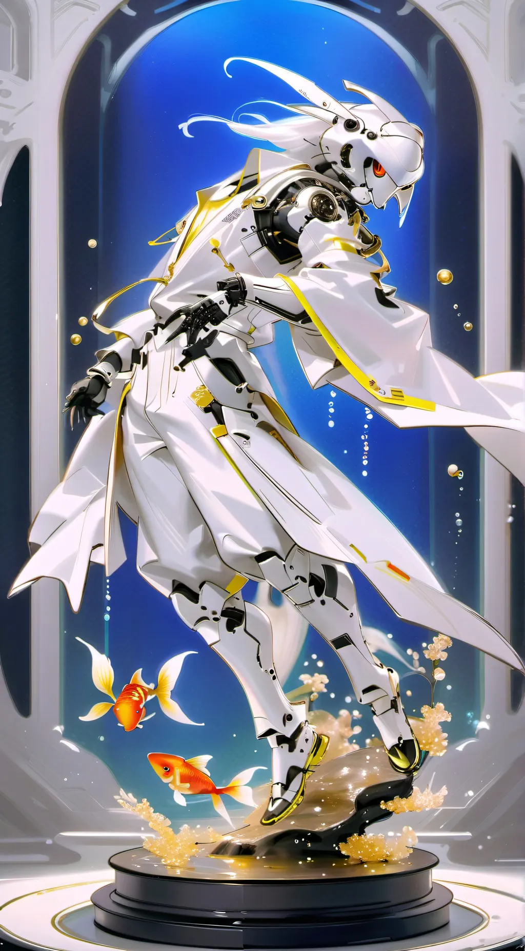 ai character: cyborg goldfish background