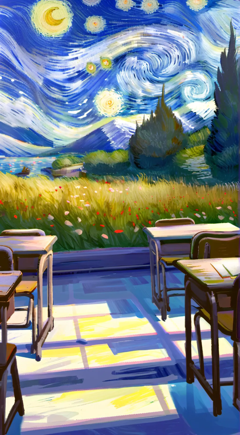 ai character: •DS classroom• background