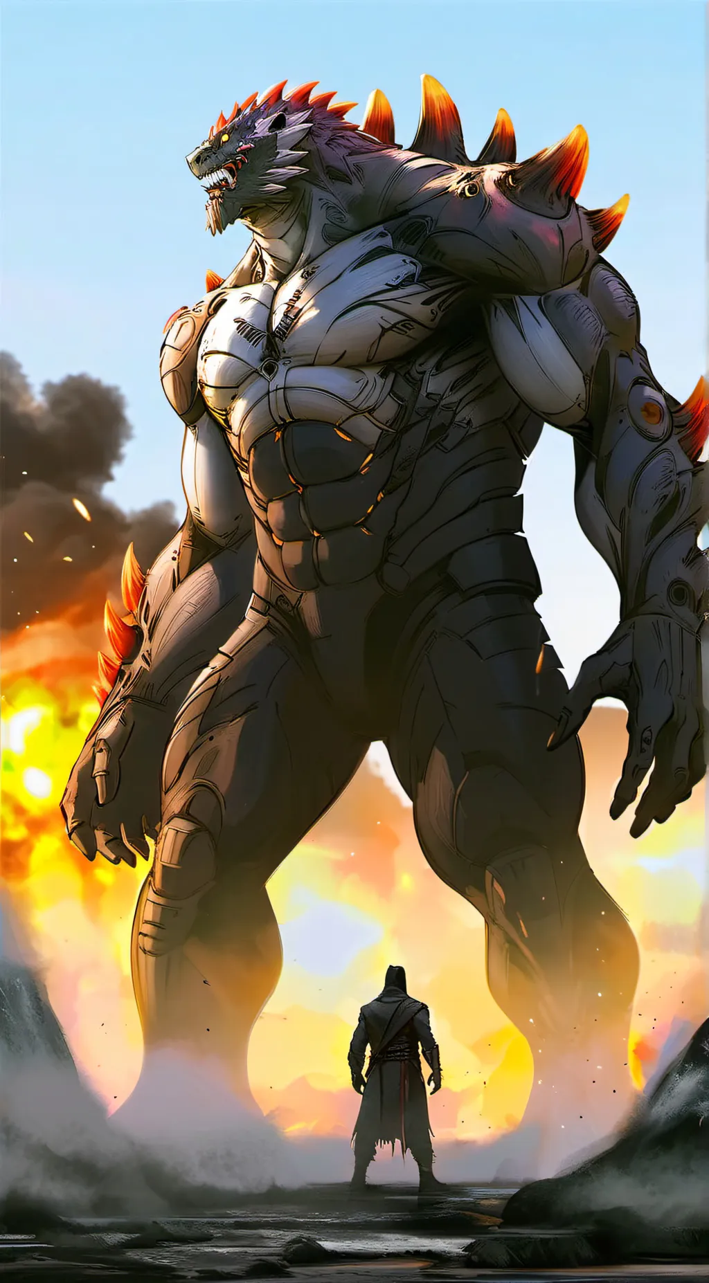 ai character: Godzilla  background