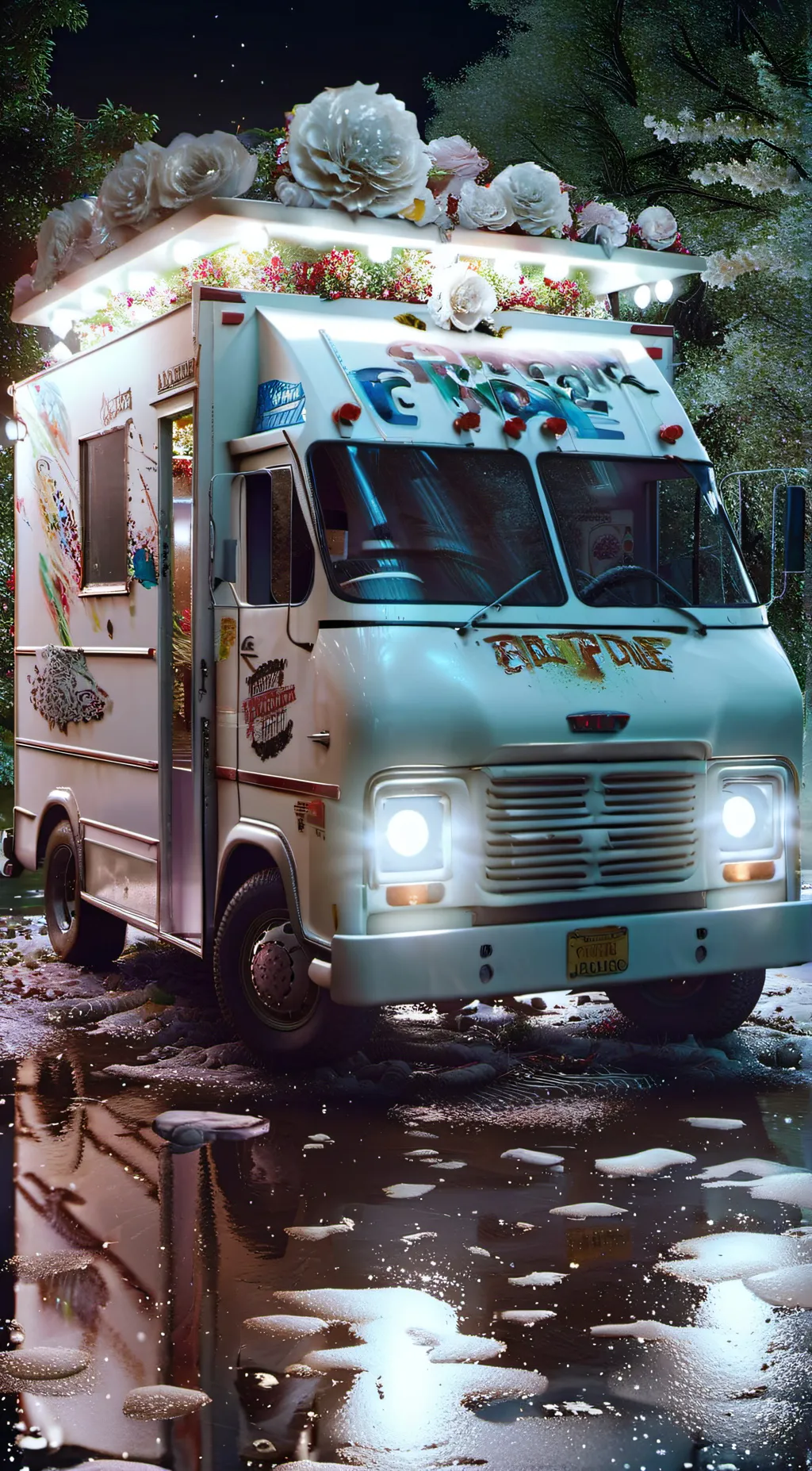 ai character: Ice cream at night background