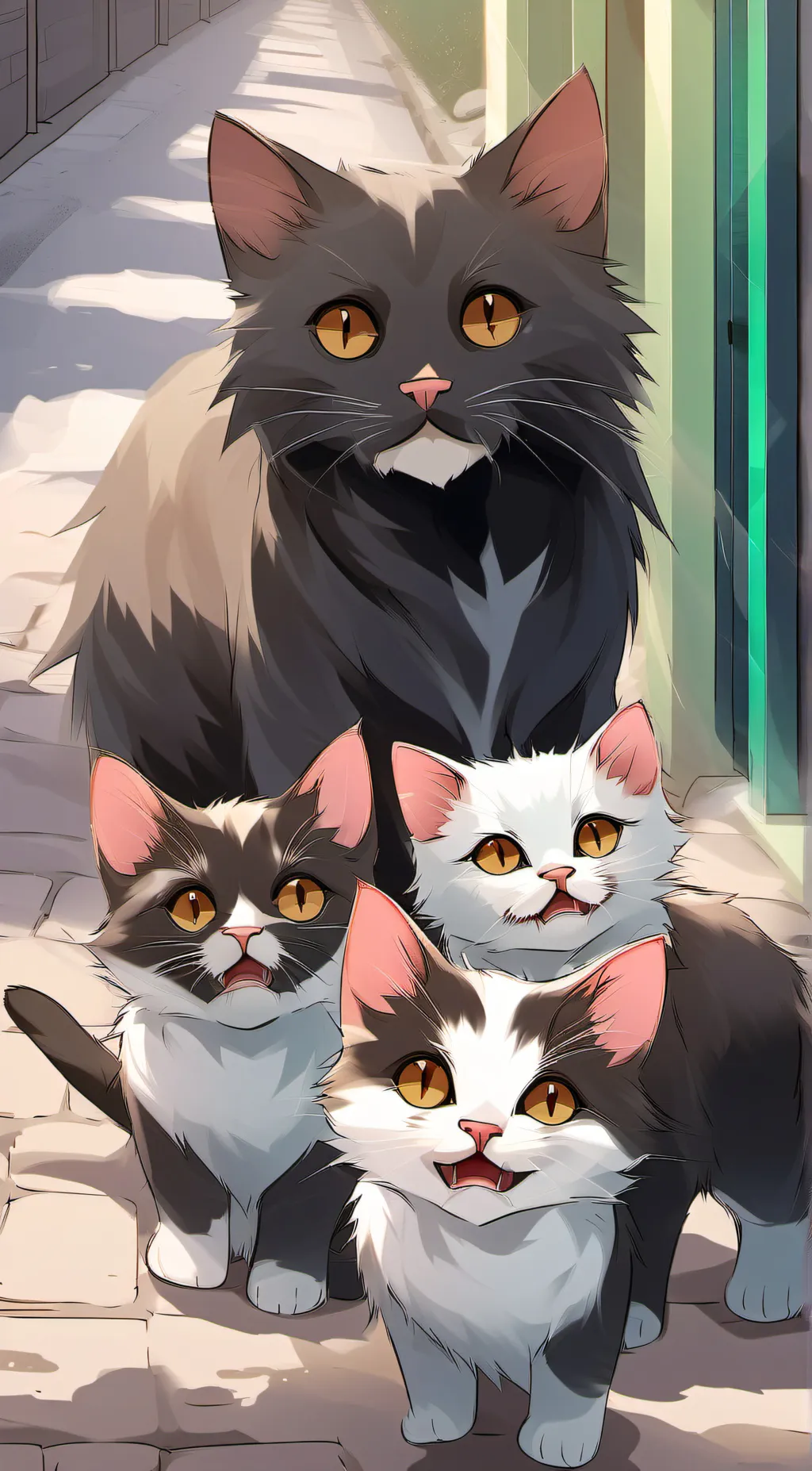 ai character: kittens and cat background