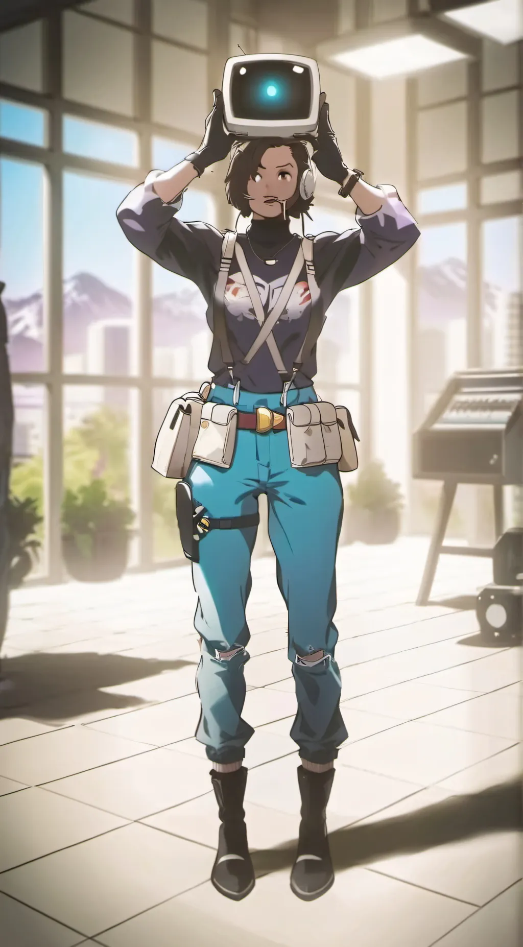 ai character: tv woman  background