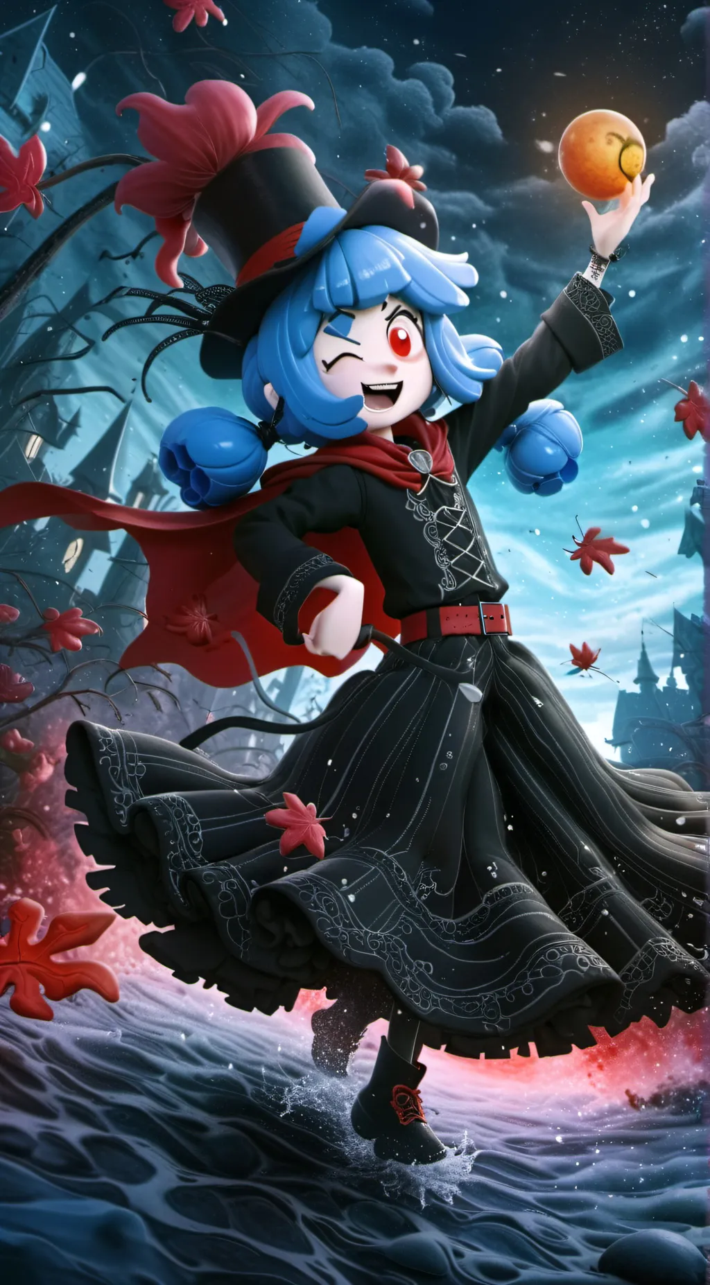 ai character: Blue rainbow  background