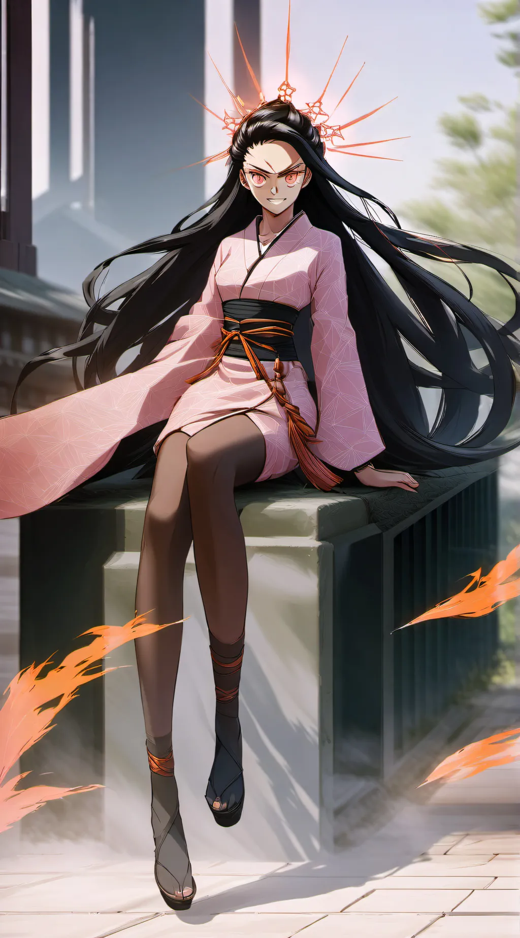 ai character: Nezuko vs daki  background