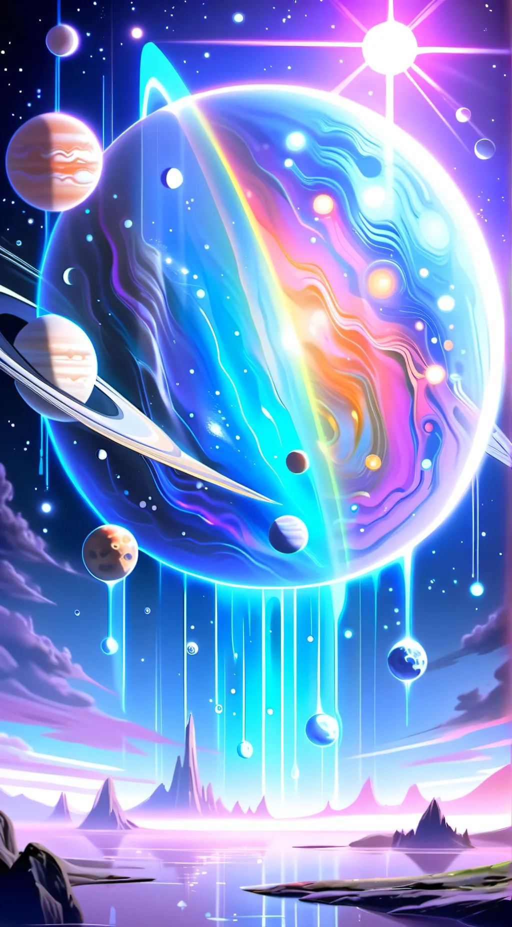 ai character: solar balls background