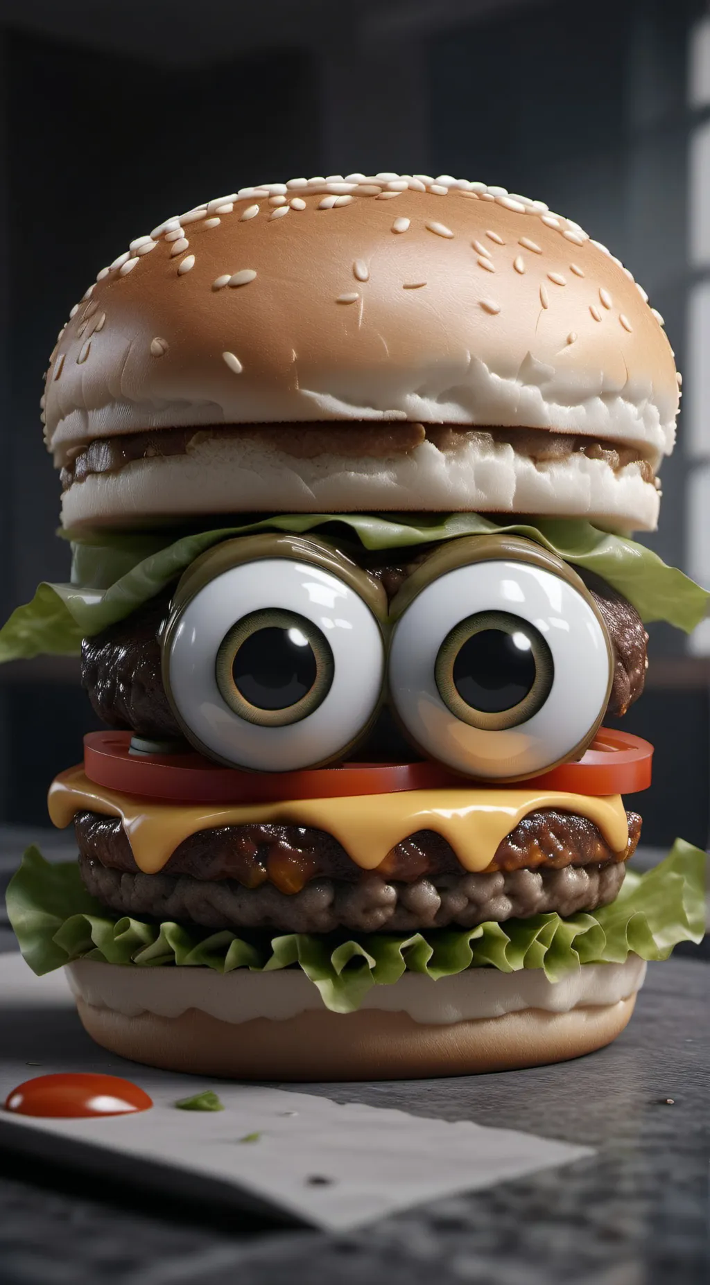 ai character: burger with a gun background