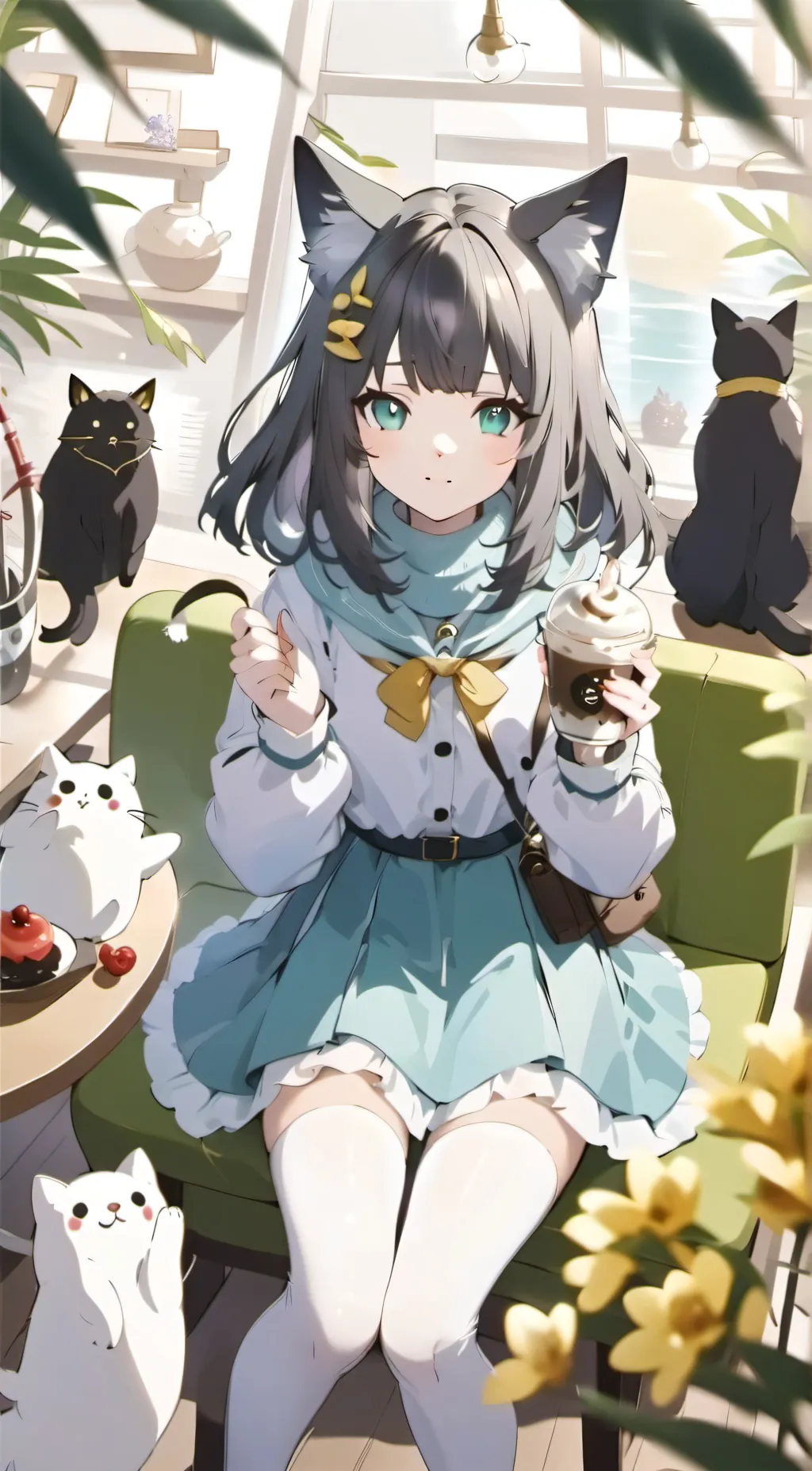 ai character: Cat cafe background