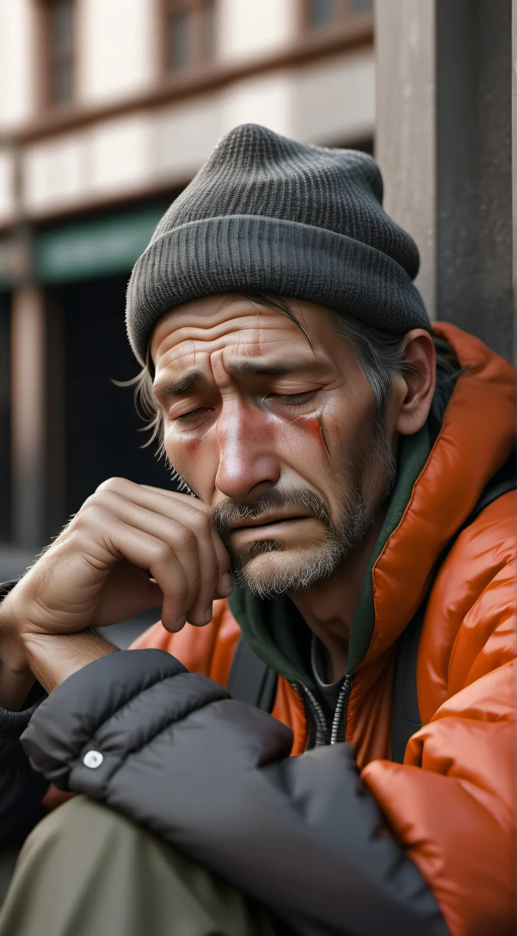 ai character: homeless man background