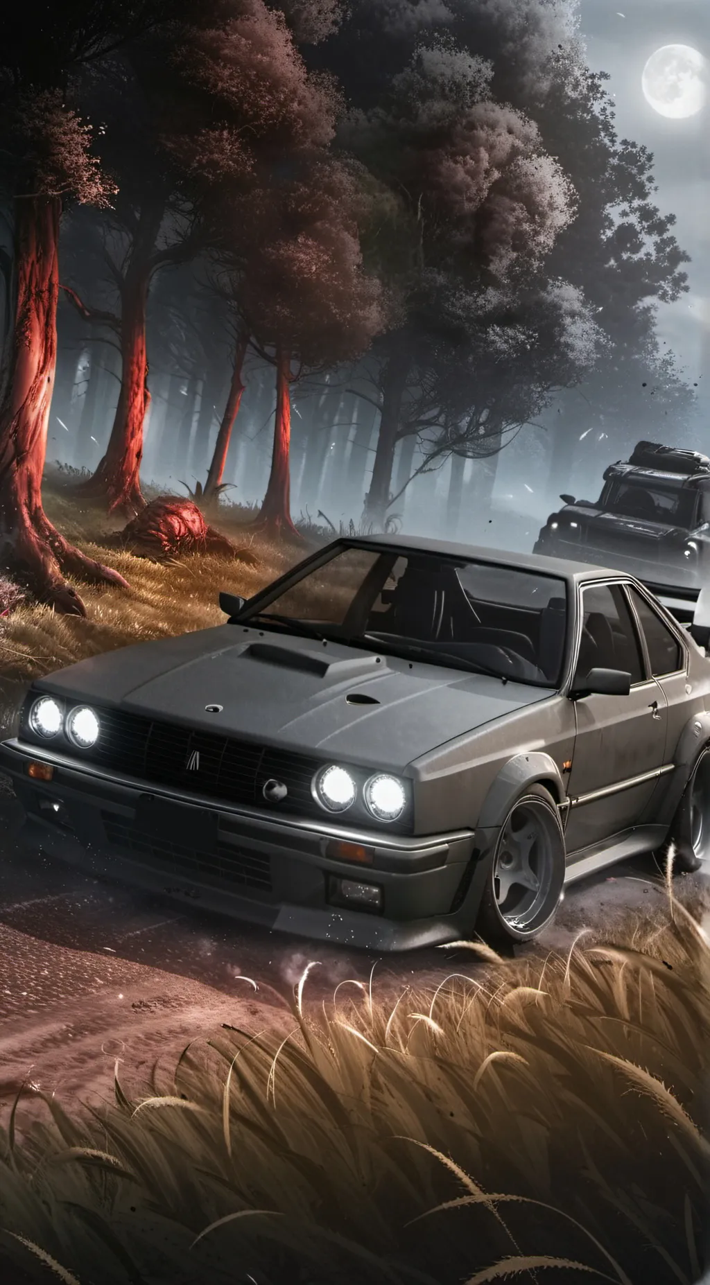 ai character: a car scared alone background