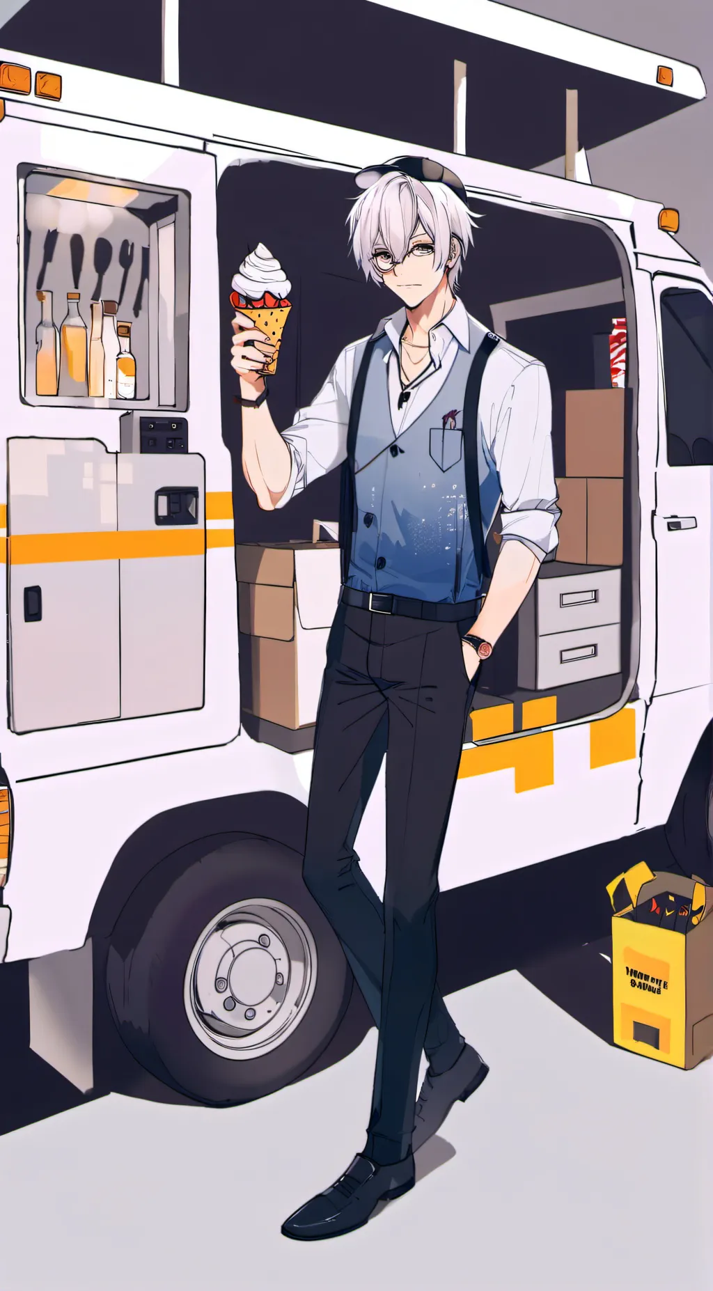 ai character: Ice cream Man background