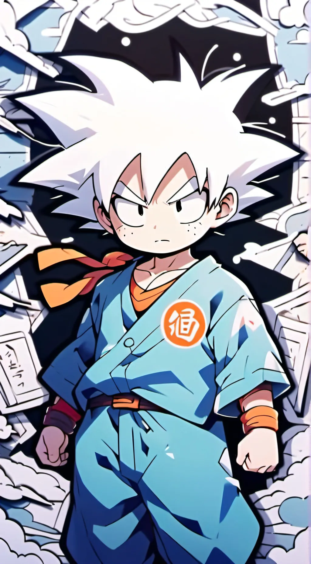 ai character: Mui kid goku background