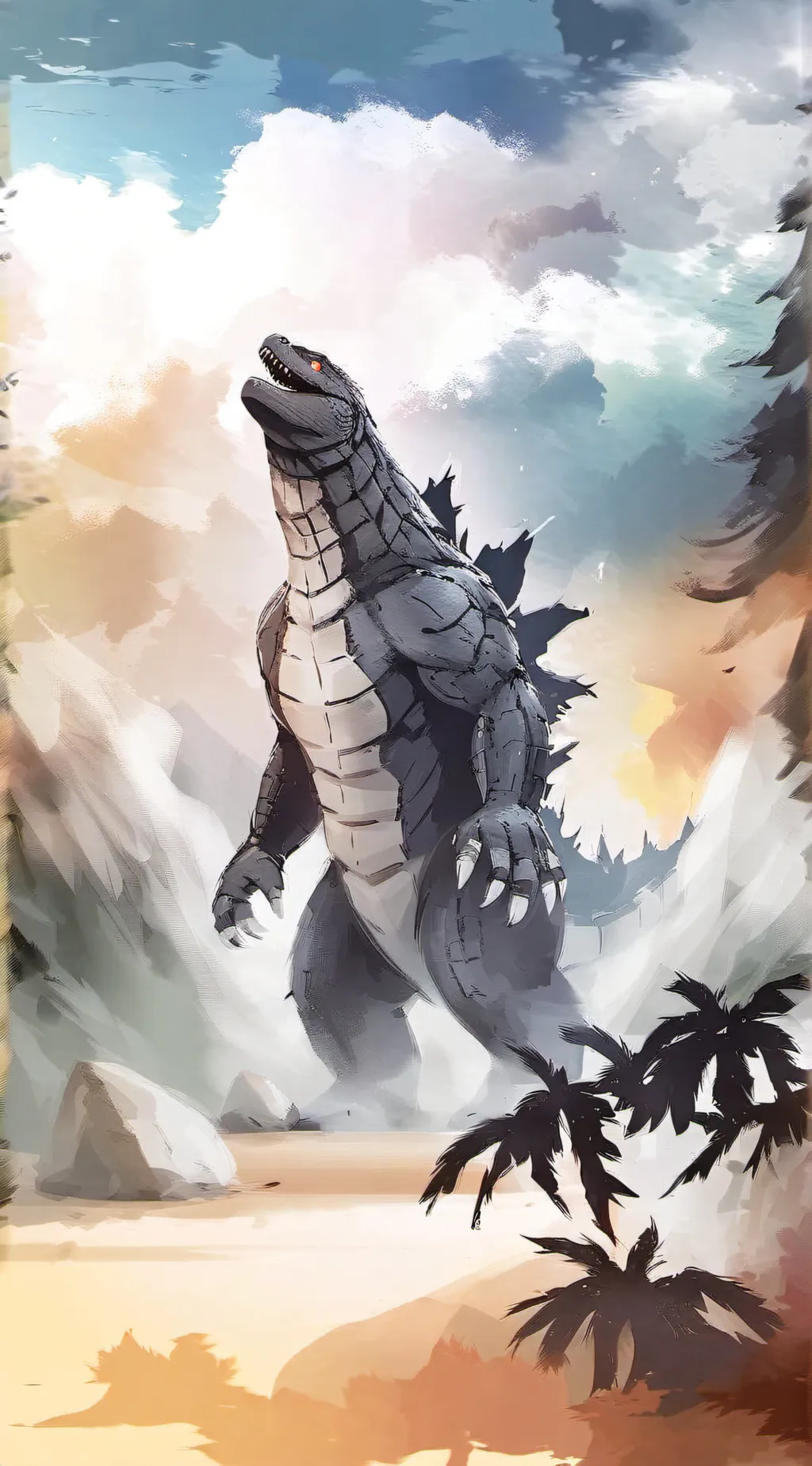 ai character: Godzilla  background