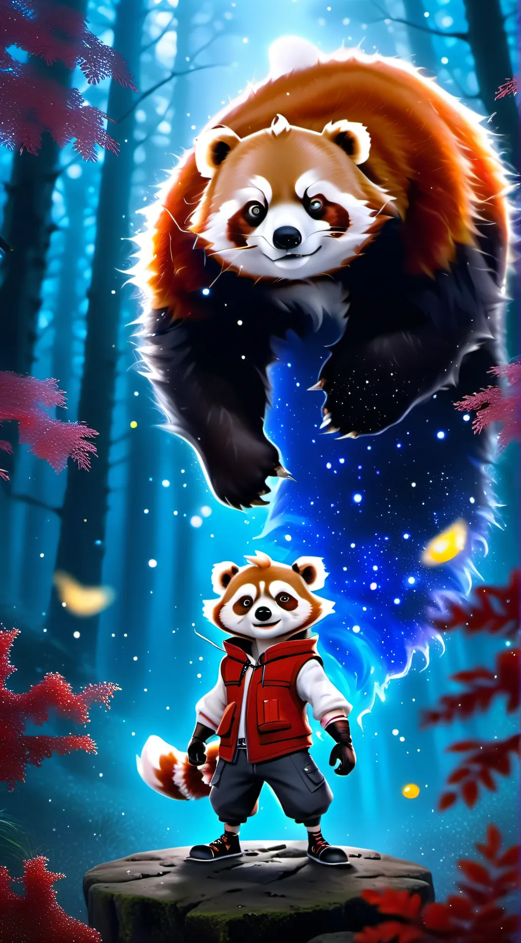 ai character: Lost red panda background