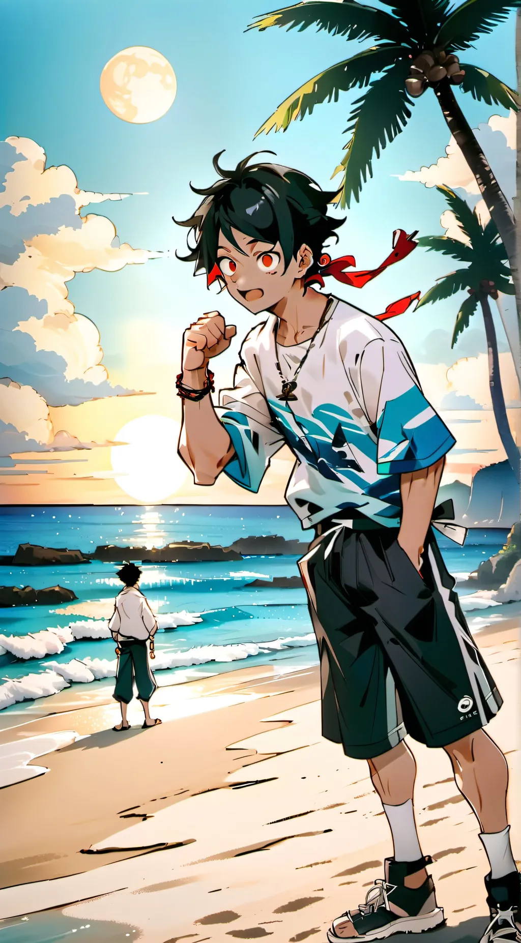 ai character: Toman Beach background