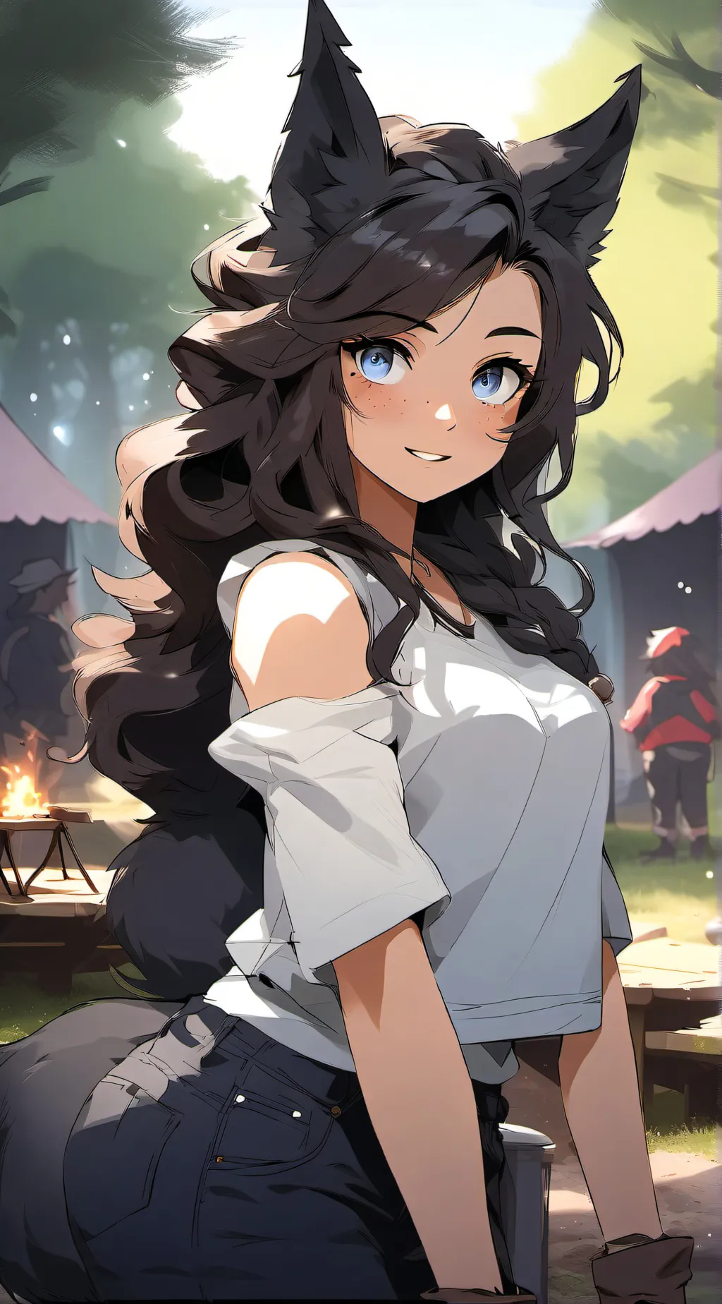 ai character: HH camp trip girl  background