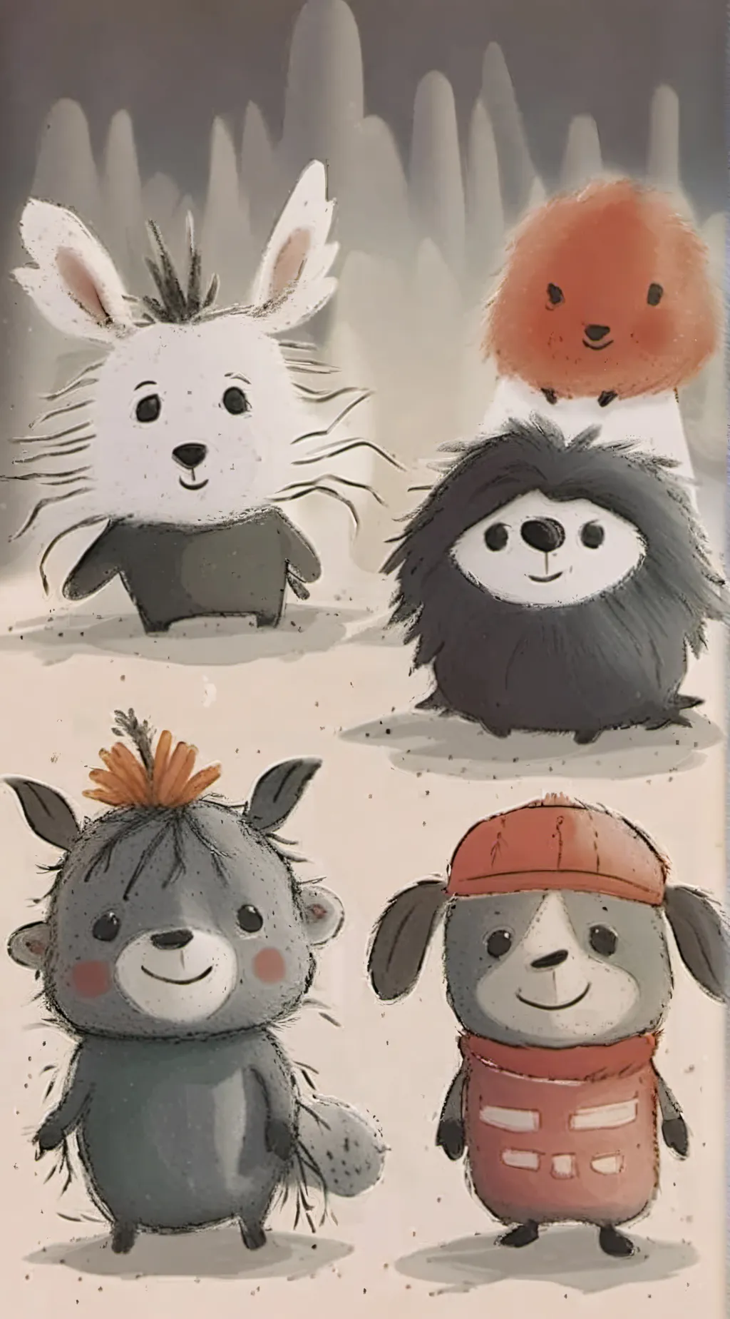 ai character: Smiling critters background