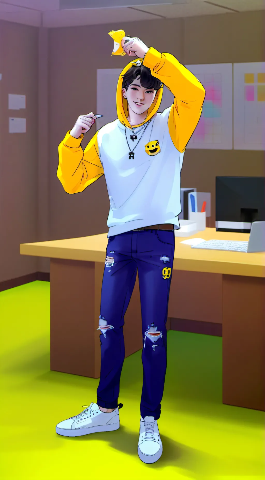 ai character: Sunny and melon background